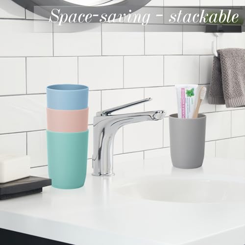 Toothbrush Holder with Cups, 4pcs Unbreakable Bathroom Tumblers 350ml, Dishwasher Safe Plastic Toothbrush & Makeup Brush Organizer, Reusable Drinking Glasses for Bathroom Counter(Multi-Colour) - Thumbnail 4