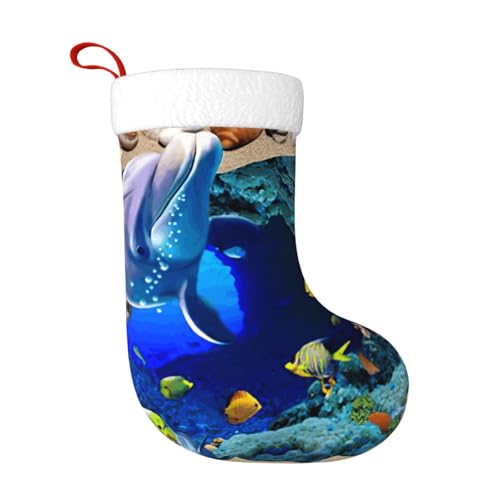 JIUTY 3D Underwater World Dolphin - Calcetín de Navidad (45,7 cm), diseño de Papá Noel para decoración familiar
