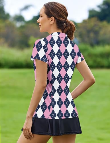 Image of PINSPARK Womens Golf Shirt Short Sleeve Polo V-Neck Quick Dry Tennis Tops | Moisture-wicking Breathable Fabric, Classic Collar, Slim Fit, Ideal for Golf Tennis Pickleball Casual