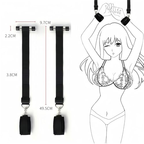 SM ドア拘束具 手枷 女性用 アダルトグッズ 吊り下げ式 痛くない 長さ調節可能 両手拘束 調教用品 ドア取付 簡単脱着 安全設計 - 画像2