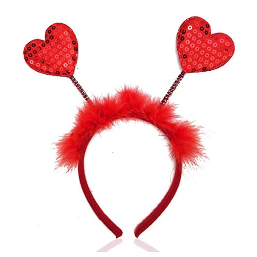 NAOPSY Heart Headband Valentine's Day Festive Headband Red Sequin Love-shaped Head Boppers Party Hair Accessoires for Holiday Festival