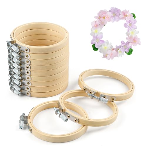 Caydo 12 piezas de madera de marco de bordado circular de 8 cm, marco de mini bordado ajustable, anillo de Cruz de bambú, venta al por mayor de artesanías