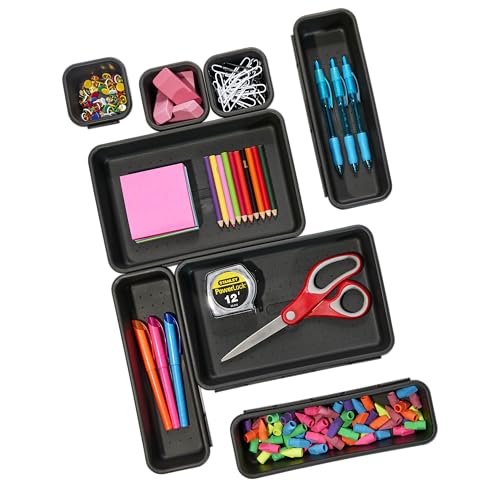 Madesmart 8-Piece Interlocking Bin Pack for Drawer Organization, Plastic Interlocking Junk Drawer Organizer Tray, Granite by madesmart - Used condition - US$8.23
