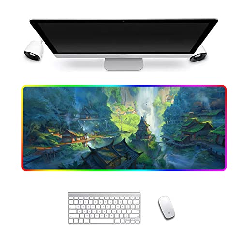 Tapis de Souris Gaming LED Gaming Vert Tapis De Souris Anime Jeu Montagne Paysage RVB Tapis De Souris Gamer Tapis De Bureau XXL PC Clavier Tapis Tapis Tapis 300x800x4mm Motif 3