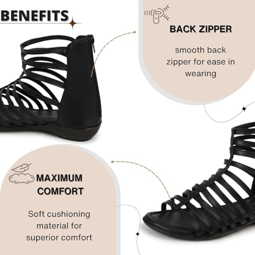 Image of TRASE Flats Gladiator With Zip Closure For Women Sandals| Gladiator High-Tops Sandals For Women | Stylish & Comfortable | College, Office, Shopping, Outdoor & Beach Wear