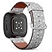 CJBROES Replacement Leather Watch Band, Compatible with Fitbit Versa 3 and Fitbit Sense of Wristband Bracelet Accessory - White Pearl Random