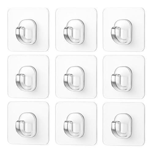 Image of Btag Self Adhesive Wall Hooks for Hanging |Cloth &Towel Hangers | Waterproof Stainless Steel, Heavy Duty Wall Hooks for Bathroom Accessories, Kitchen & Door - No Drill Installation (Transparent PO20)