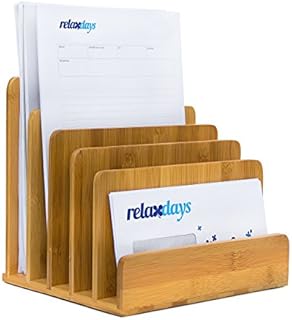 Relaxdays Bamboo with Letter Tray 23 x 24.5 x 20.5 cm Practical Organization System for Your Desk Table Magazine, Document, Paper Holder, Natural, Wood, Brown, 20.5 x 24.5 x 23 cm