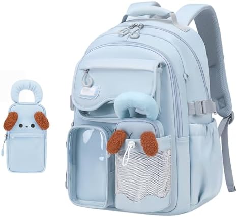 Bansusu Kids Backpack for Girls School Bag, Girls Backpack Bookbag Multi-Pocket, with Pencil Case, Blue