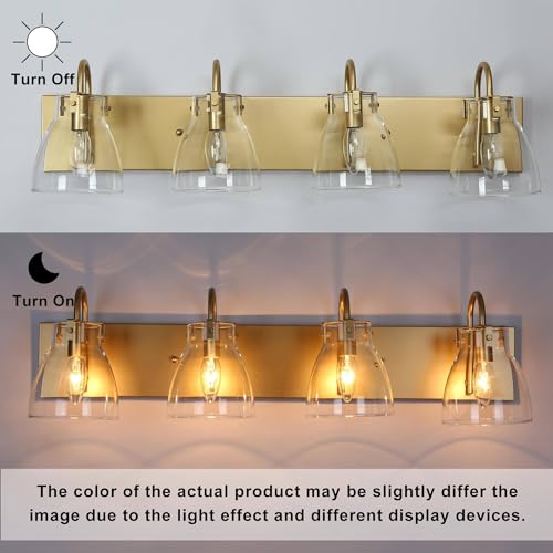 Image of KSANA Gold Bathroom Light Fixtures, 4-Light Modern Vanity Lights for Bathroom, 29.5-inch Large Bathroom Lighting Lights Over Mirror