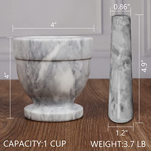 Heshibi 4 Inch White Natural Marble Mortar And Pestle Set For Grinding Herbs Spice Seasonings Non-Slip Mats Round Stone Grinder #TOP5