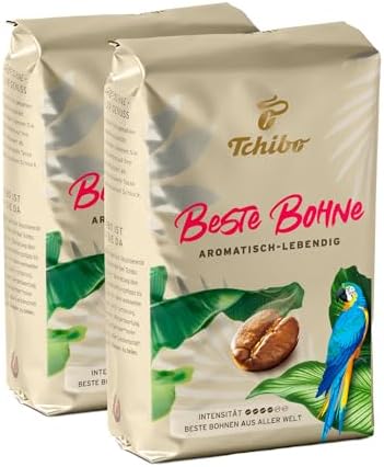 Tchibo Whole Bean Coffee - Beste Bohne - Light-Roasted Arabica and Robusta Beans for a Lively Taste and Delicately Spicy Aroma - Intensity 4/6, Acidity 4/6, Roast Level 2/6-2 x 17.63 oz