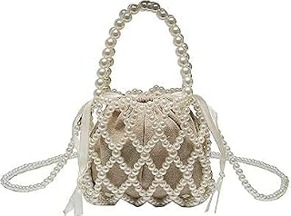 5.9x5.1in Luxury White Pearl Clutch Bag for Women, Artificial Pearl Beaded Chain Bag Purse Handmade Evening Bags for Party Wedding Travel Prom Bridal