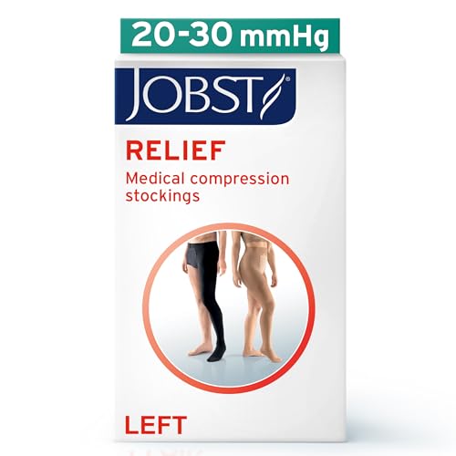 Image of JOBST Relief Graduated Compression Stockings 20-30mmHg - Comfortable Unisex Design - Left Chap, Open Toe, Black, X-Large