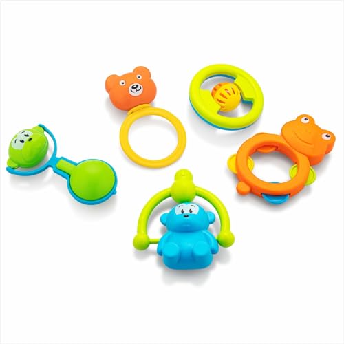 Image of Storio ABS Baby Toys Rattles and Teethers Set for New Born Babies Toddler Infants & Children 5 Pcs-Non Toxic,Multicolor (Pack of 2)