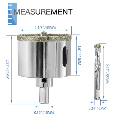 Image of 2-1 /8 inch / 55mm Diamond Hole Saw with Center Drill Bit, Jamiikury Tile Hole Saw Glass Hole Cutter for Ceramic Glass Tile Porcelain Marble