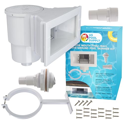 U.S. Pool Supply Wide Mouth Thru-Wall Above Ground Pool Skimmer Kit - ABS Construction Complete Universal Set Return Fitting Vacuum Plate Leaf Basket - Replacement Compatible with SP1091WM Skimmer