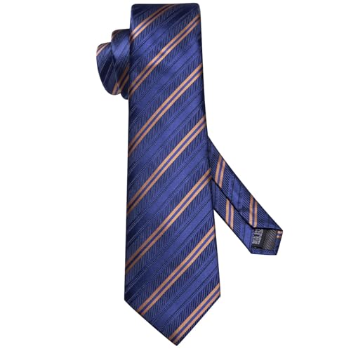 Image of Dubulle Mens Paisley Floral Silk Tie for Men Blue Brown Striped Necktie and Pocket Square Cufflinks Set Wedding Business