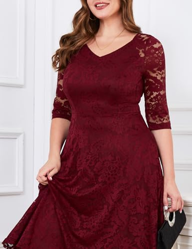 Image of Dressystar Womens Long-Sleeve Wedding Guest Dress A-Line Lace Formal Party Cocktail Midi Dress Prom Gown