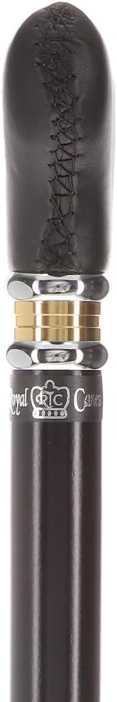 Royal RC Canes Soft Derby Handle Walking Cane Genuine Leather Grip, Leather-Wrapped & Unique Wood Shaft, Two-Tone Collar Stylish Gift for Men & Women