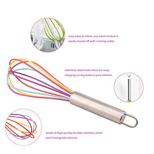 Silicone Whisks For Cooking, 3 Pack Sturdy Colored Balloon Line Whisk Set, Stainless Steel & Silicone Non-Stick Coating Hand Milk And Egg Beater For Blending Whisking Beating Stirring Cooking Baking #TOP3