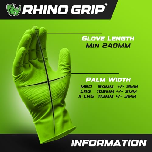 RHINO GRIP Nitrile Gloves - Heavy Duty Disposable Gloves, Diamond Grip Green Gloves - Powder-free & Latex Free Nitrile Gloves, Extra Thick & Ultra Tough Gloves (Large) - Image 3