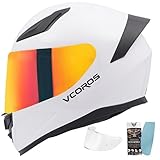 VCOROS Full Face Motorcycle Helmet for Unisex-Adults DOT Approved WS-609 Motorbike Street Bike Racing Helmets with Visor(Gloss White,M)