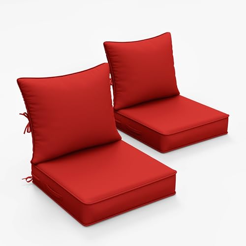 Snubbull 2 Pieces Outdoor Patio Chair Cushions Set 22 L X 22 W X 4 H Waterproof & Fade Resistant Deep Seat and Back Cushions with Removable Covers Outdoor Seat Cushion Set for Chairs and Sofas