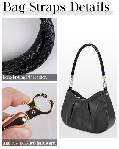 MEGAVOW 2 pcs Replacement Bag Straps with Braided Handle, PU Leather Handbag Straps Purse Shoulder Strap with Metal Hook - Image 3
