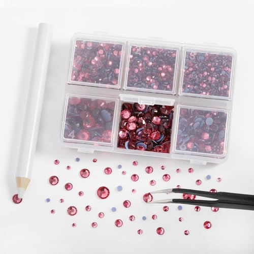 Image of BEADSLAND Hotfix Rhinestones, 4000 PCS Rose Rhinestones for Clothes Crafts Mixed 6 Sizes with Wax Pencil and Tweezers Kit, SS6-SS30, Rose