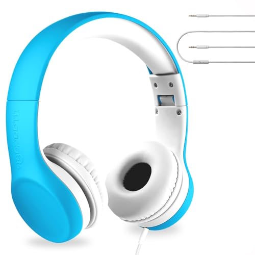 LilGadgets Connect+ Pro Wired Kids Headphones for School with Microphone, Volume Limiting Over-Ear Headset with Cord, SharePort Technology & SoftTouch Padding