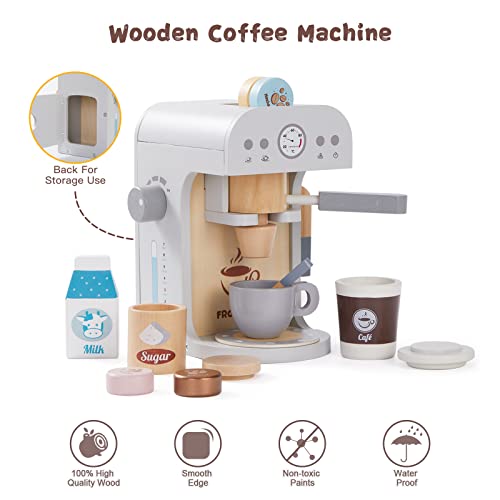 Frogprin Kids Coffee Maker Playset-Wooden Kitchen Toys, Toddler Play Kitchen Accessories, Pretend Play Food Sets For Kids Kitchen, Encourages Imaginative Play For Girls And Boys #TOP4