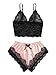 SweatyRocks Women's Solid Lace Cami Top with Shorts with Panties 2 Piece Set Sexy Lingerie Pajama Set Sleepwear Z#Black Pink M