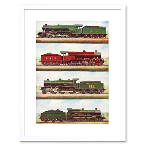 TRANSPORT VINTAGE PAINTING TRAIN ENGINE LOCOMOTIVES STEAM FRAMED PRINT F12X3701