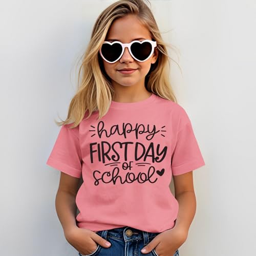 Image of GLIGLITTR Girls Happy First Day of School Shirt Kids Boys Kindergarten 1st 2nd 3rd Grade T-Shirt Back to School Outfit Tops