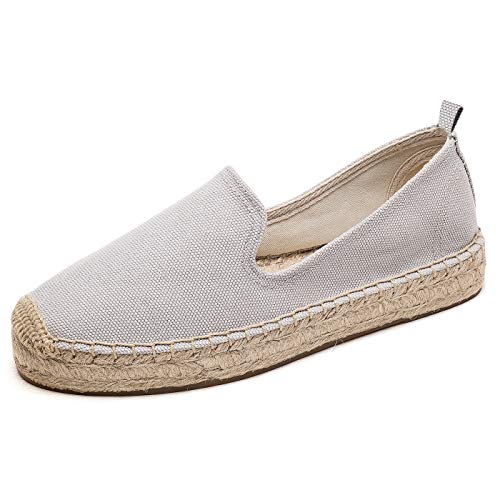 U-lite Women s Classic Slip on Flat Shoes Casual Cap-Toe Platform Simple Espadrille Canvas Loafers Grey Canvas 7