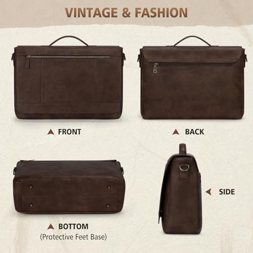 RAINSMORE Leather Messenger Bag 15.6 Inch Laptop Bag for Men Vintage Briefcase Large Computer Bag Satchel Bag For College,Work,Business,Dark Brown by RAINSMORE - Image 8