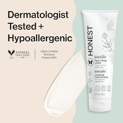 The Honest Company Hydrating Face and Body Lotion, Fast Absorbing, Naturally Derived, Hypoallergenic, Fragrance-Free, Sensitive, 8.5 fl oz