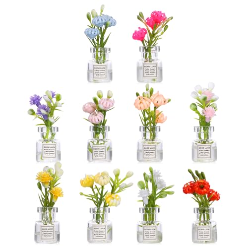 Ptwola 10 Pcs Dollhouse Plant in Vase Miniature Flowers Realistic