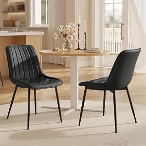VASAGLE Dining Chairs Set of 2, Upholstered Kitchen Chairs, Synthetic Leather, Max. Load 264 lb, Steel Legs, Curved Backrest, for Dining Room, Dove Gray and Ink Black ULDC090BH02