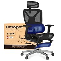 FLEXISPOT ErgoX Ergonomic Office Chair with Footrest for Home Office, Desk Chair with 3D Armrests, 3D Headrest, 5D Adjustable Backrest, Breathable Seat, Maximum Load 136 kg,Mesh Office Chair,Black