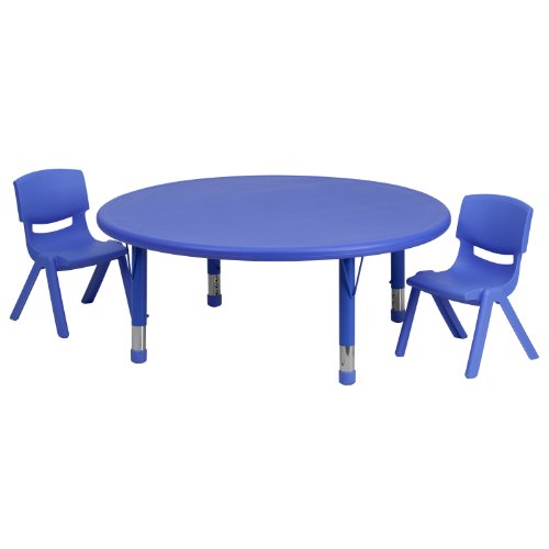 Flash Furniture Round Activity Table Set, 45"W x 45"D x 14.50" - 23.75"H, Blue -  YU-YCX-0053-2-ROUND-TBL-BLUE-R-GG