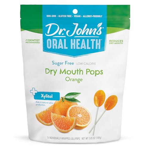Dr. John’s Oral Health Sugar Free Candy, Healthy Dry Mouth Pops with Zero Sugar, Low Calorie Snacks, Keto Friendly Hard Candy Sweets, Orange, 24 Count, 3.85 OZ