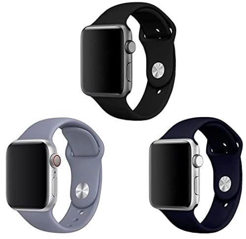 Image of Sounce Compatible for Watch Band 42mm 44mm 45mm Adjustable Genuine Silicone Wristband Loop for Watch Series 7 /6 / 5 /4 / 3 /2 / SE Bands Men Women (Set of 3)