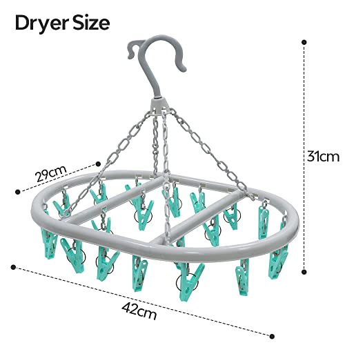 pegs it Oval Sock Dryer with 20 Pcs Clothes Pegs Sock Hanger for Washing Line Quick and Efficient Drying Sock Dryer with pegs Lightweight & Rust-Proof | Aqua Blue & Grey - Image 2