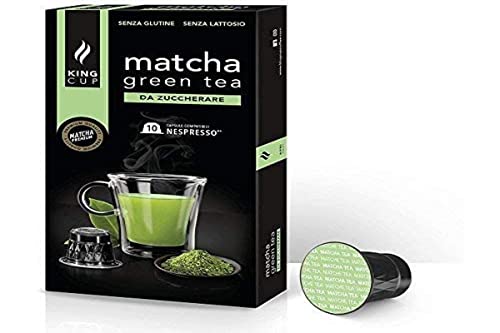 King Cup - 1 Paquet de 10 Capsules de Thé Matcha Sans Sucre, 10 Capsules 100% Compatible avec le Système Nespresso de Boisson Aromatisée Thé Matcha, Sans Gluten et Sans Lactose