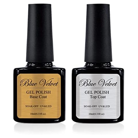 Blue Velvet 2 Pack No Wipe Super Shine High Glossy Top Coat Base Coat Gel Nail Polish Soak Off UV LED Gel Lacquer New Starter Nail Art Manicure 10ml Cover