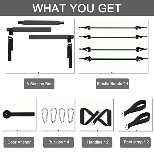 Pilates Bar Kit With Resistance Bands(30&50Lbs),Adjustable For Different Height,Comfortable Handles And Door Anchor,Protable Home Gym Exercise Stick Bars For Stretching,Body Toning,Hipsline(Black) #TOP5