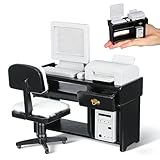 NUOBESTY 1:12 Dollhouse Miniature Office Furniture Set - Black Desk & Chair with Computer, Mouse, Keyboard, Printer for Kids' Doll House Decoration