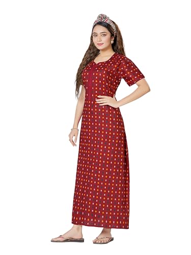 Image of PNAEONG Women's Cotton Printed Nighty Night Gown Maxi Free Size (Pack of 2)